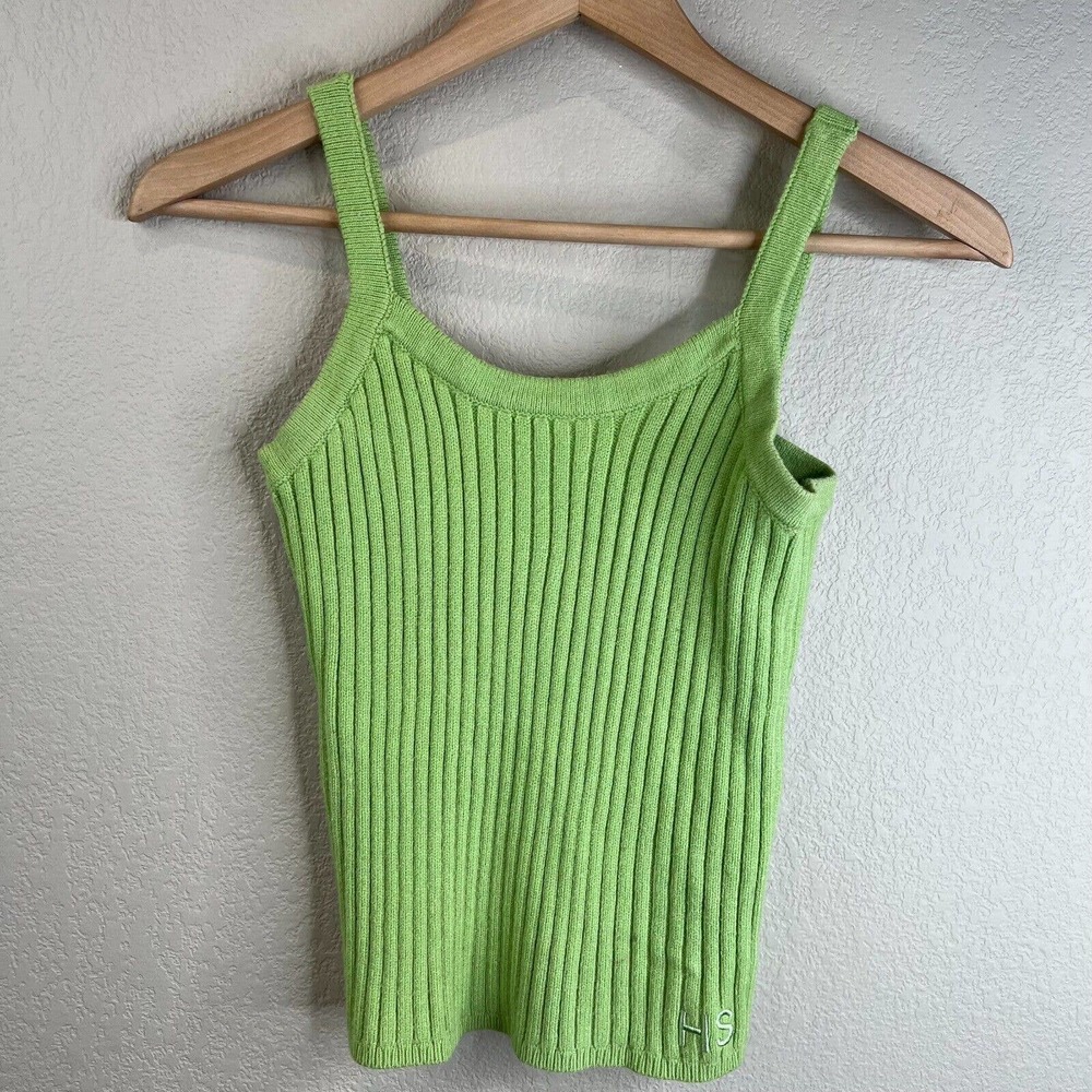 House of Sunny Womens Peggy Vest Tank Top Green Ribbed Size 2 Sleeveless